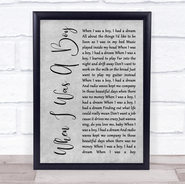 Jeff Lynne's ELO When I Was A Boy Grey Rustic Script Song Lyric Quote Music Print