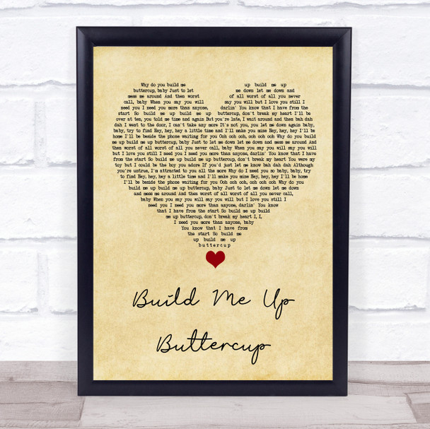 The Foundations Build Me Up Buttercup Vintage Heart Song Lyric Quote Music Print