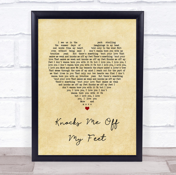 Donell Jones Knocks Me Off My Feet Vintage Heart Song Lyric Quote Music Print