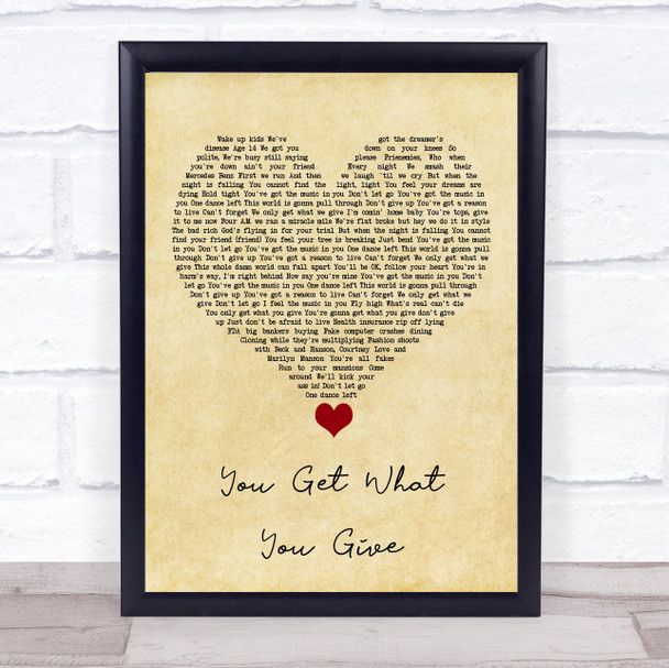 New Radicals You Get What You Give Vintage Heart Song Lyric Quote Music Print