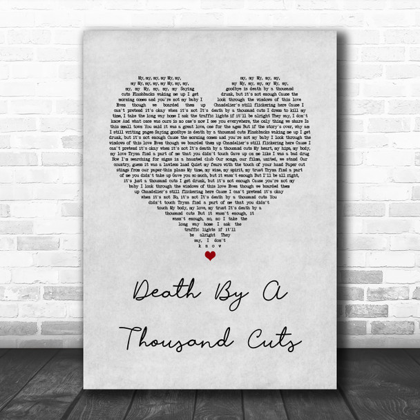 Taylor Swift Death By A Thousand Cuts Grey Heart Song Lyric Quote Music Print
