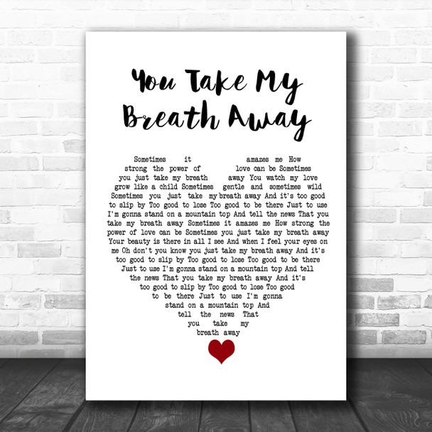 Eva Cassidy You Take My Breath Away White Heart Song Lyric Quote Music Print