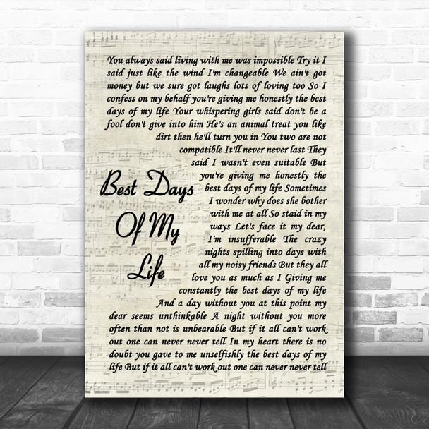 Rod Stewart Best days of my life Vintage Script Song Lyric Quote Music Print