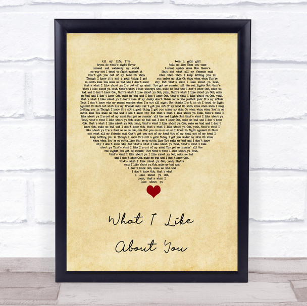 Jonas Blue What I Like About You Vintage Heart Song Lyric Quote Music Print