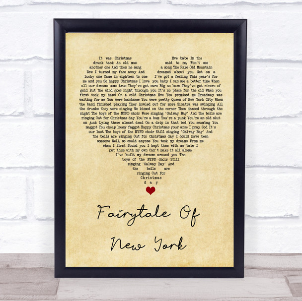 The Pogues Fairytale Of New York Vintage Heart Song Lyric Quote Music Print