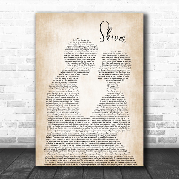 Coldplay Shiver Man Lady Bride Groom Wedding Song Lyric Quote Music Print