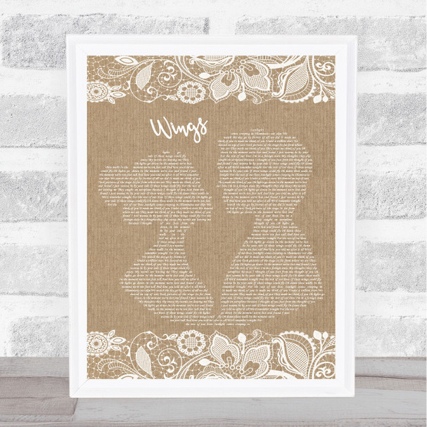 Birdy Wings Burlap & Lace Song Lyric Music Wall Art Print