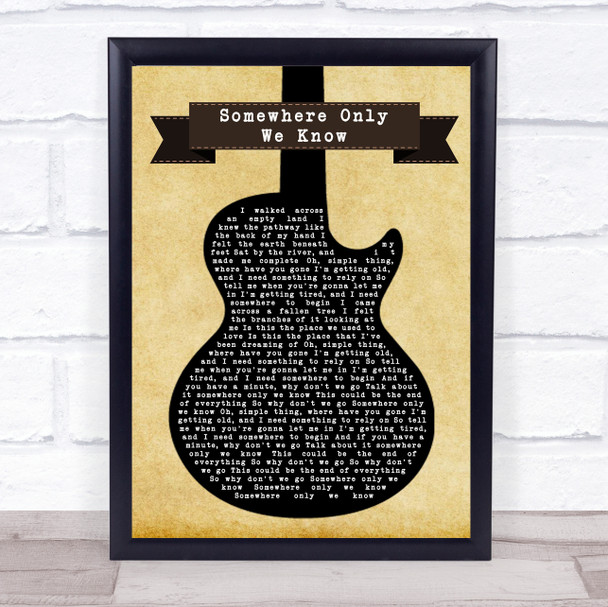 Keane Somewhere Only We Know Black Guitar Song Lyric Quote Music Print