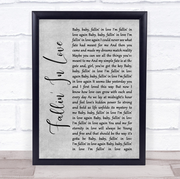 Hamilton, Joe Frank & Reynolds Fallin' In Love Grey Rustic Script Song Lyric Quote Music Print