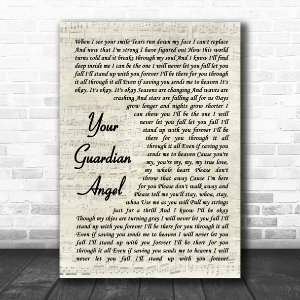 The Red Jumpsuit Apparatus Your Guardian Angel Vintage Script Song Lyric Quote Music Print