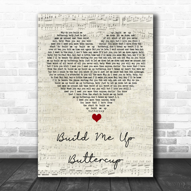 The Foundations Build Me Up Buttercup Script Heart Song Lyric Quote Music Print