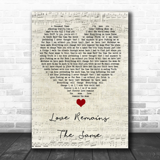 Gavin Rossdale Love Remains The Same Script Heart Song Lyric Quote Music Print