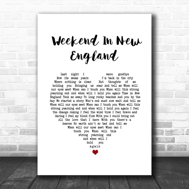 Barry Manilow Weekend In New England White Heart Song Lyric Quote Music Print