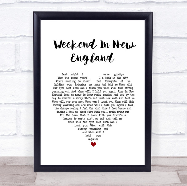 Barry Manilow Weekend In New England White Heart Song Lyric Quote Music Print