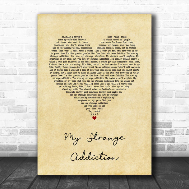 Billie Eilish My Strange Addiction Vintage Heart Song Lyric Quote Music Print