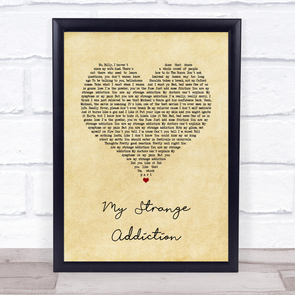 Billie Eilish My Strange Addiction Vintage Heart Song Lyric Quote Music Print