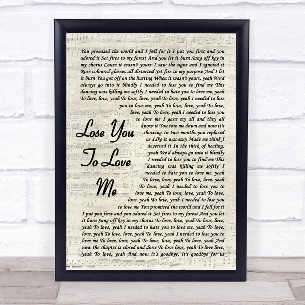 Selena Gomez Lose You To Love Me Vintage Script Song Lyric Quote Music Print