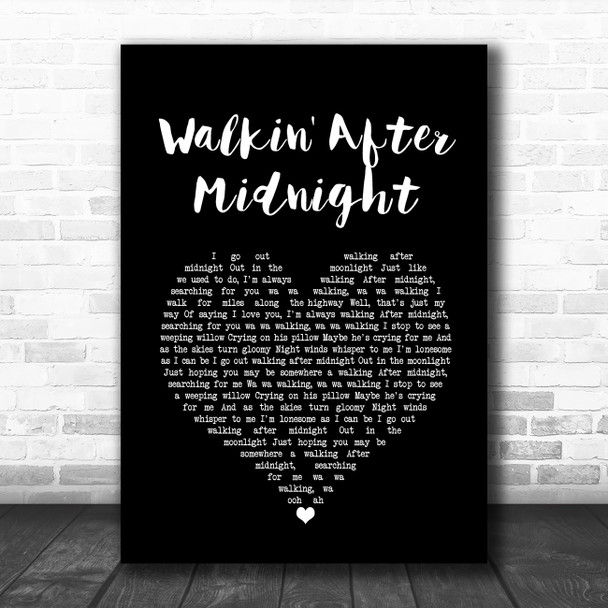 Patsy Cline Walkin' After Midnight Black Heart Song Lyric Quote Music Print