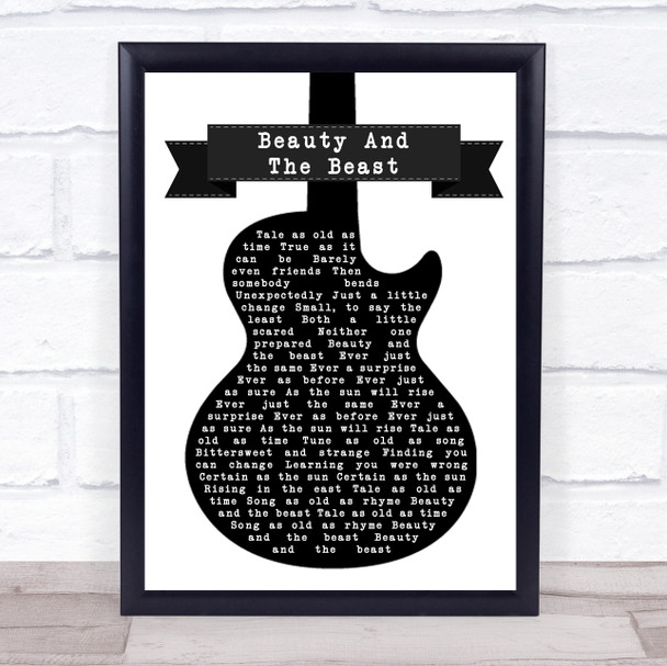 Angela Lansbury Beauty And The Beast Black & White Guitar Song Lyric Music Wall Art Print
