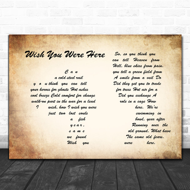 Pink Floyd Wish You Were Here Man Lady Couple Song Lyric Quote Music Print