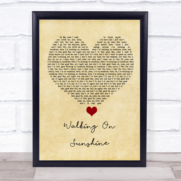 Katrina And The Waves Walking On Sunshine Vintage Heart Song Lyric Quote Music Print