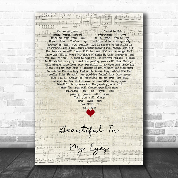 Joshua Kadison Beautiful In My Eyes Script Heart Song Lyric Quote Music Print