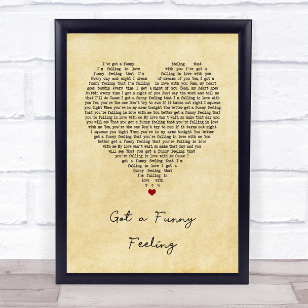 Cliff Richard Got a Funny Feeling Vintage Heart Song Lyric Quote Music Print