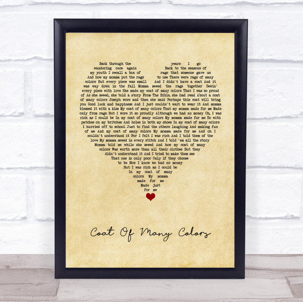 Dolly Parton Coat Of Many Colors Vintage Heart Song Lyric Quote Music Print