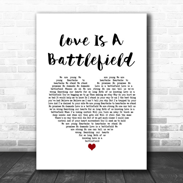 Pat Benatar Love Is A Battlefield White Heart Song Lyric Quote Music Print