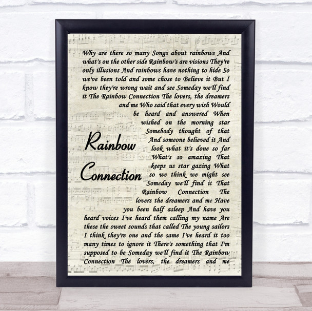 The Muppets Rainbow Connection Vintage Script Song Lyric Quote Music Print
