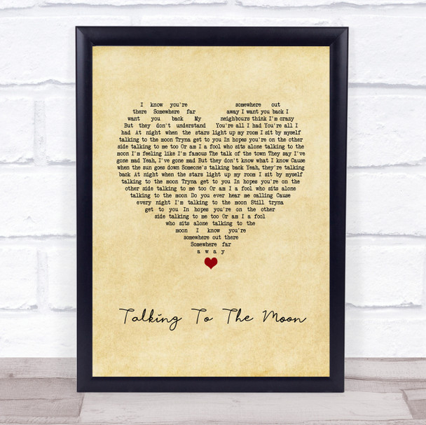 Bruno Mars Talking To The Moon Vintage Heart Song Lyric Quote Music Print