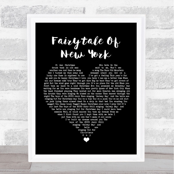 The Pogues Fairytale Of New York Black Heart Song Lyric Quote Music Print