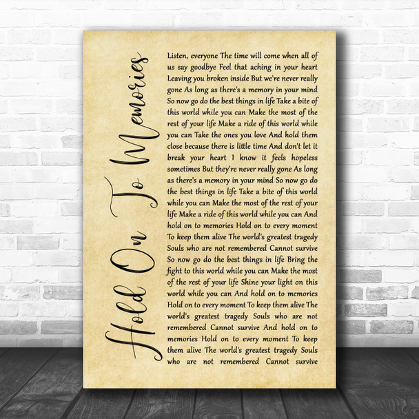 Disturbed Hold On To Memories Rustic Script Song Lyric Quote Music Print