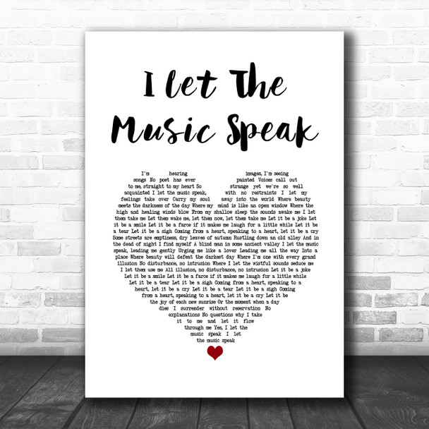 ABBA I Let The Music Speak White Heart Song Lyric Quote Music Print