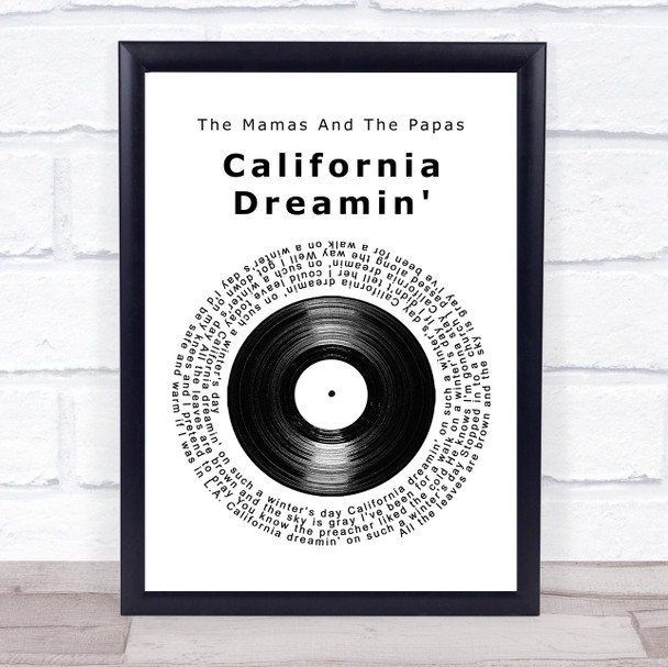 The Mamas And The Papas California Dreamin' Vinyl Record Song Lyric Quote Music Print