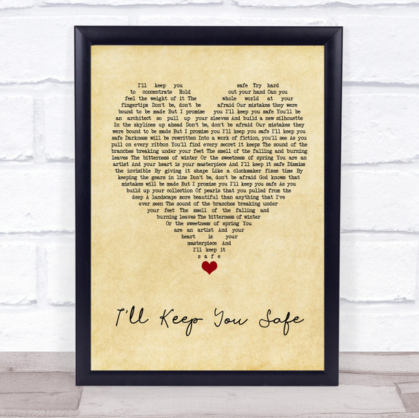 Sleeping At Last I'll Keep You Safe Vintage Heart Song Lyric Quote Music Print