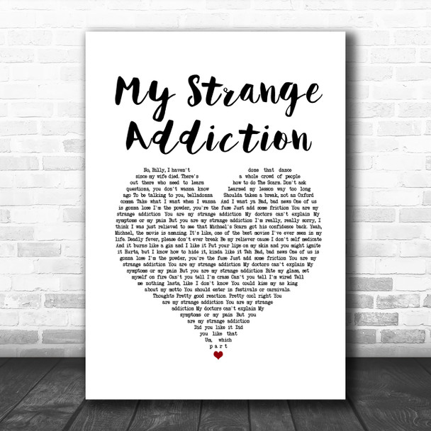 Billie Eilish My Strange Addiction White Heart Song Lyric Quote Music Print