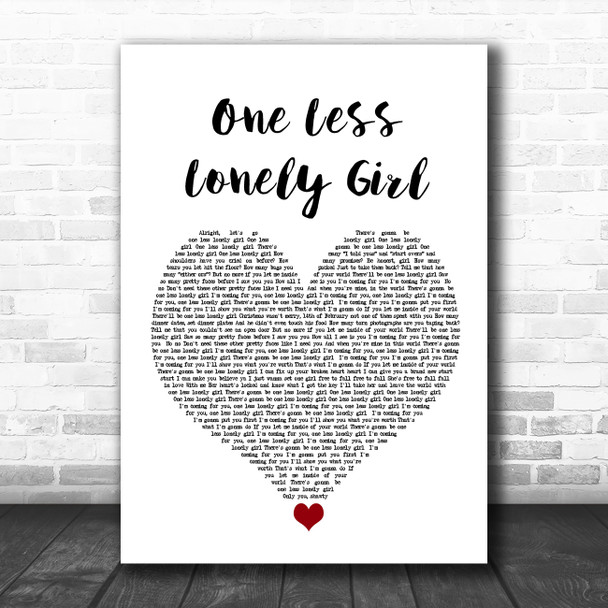 Justin Bieber One Less Lonely Girl White Heart Song Lyric Quote Music Print