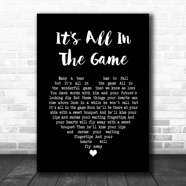 Tommy Edwards It's All In The Game Black Heart Song Lyric Quote Music Print