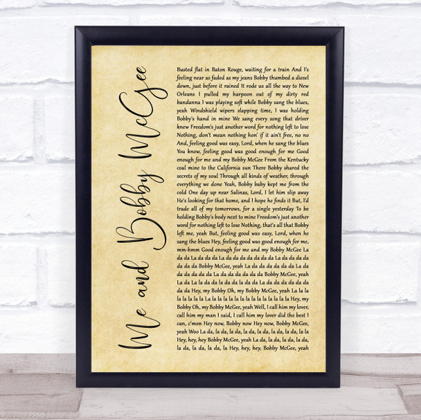 Janis Joplin Me and Bobby McGee Rustic Script Song Lyric Quote Music Print