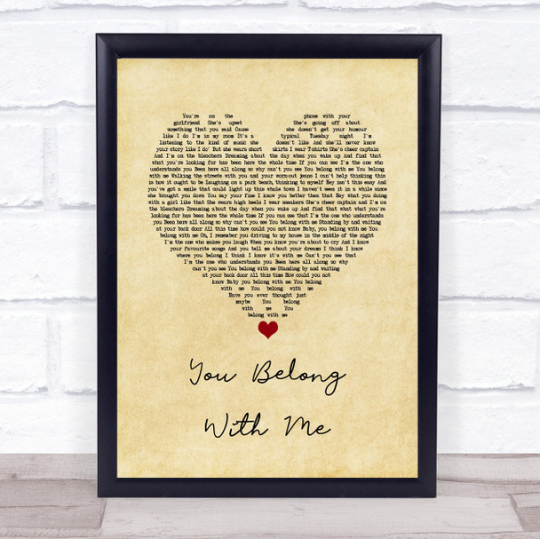 Taylor Swift You Belong With Me Vintage Heart Song Lyric Quote Music Print