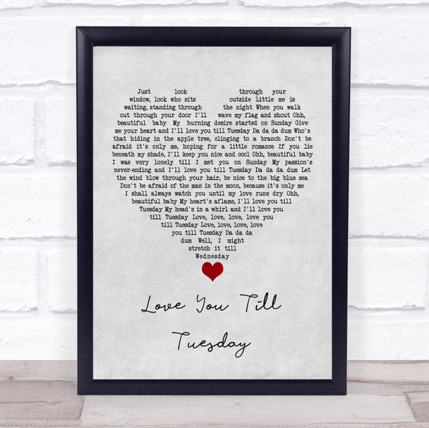 David Bowie Love You Till Tuesday Grey Heart Song Lyric Quote Music Print