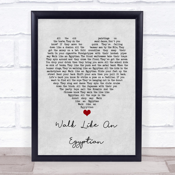 The Bangles Walk Like An Egyptian Grey Heart Song Lyric Quote Music Print