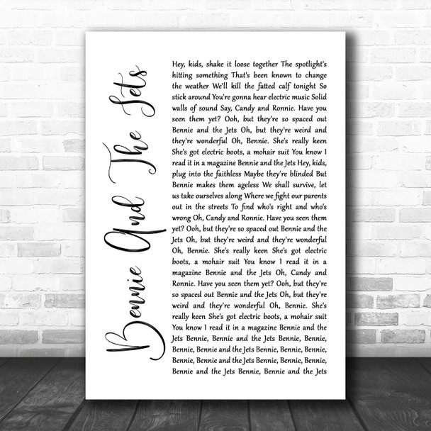Elton John Bennie And The Jets White Script Song Lyric Quote Music Print