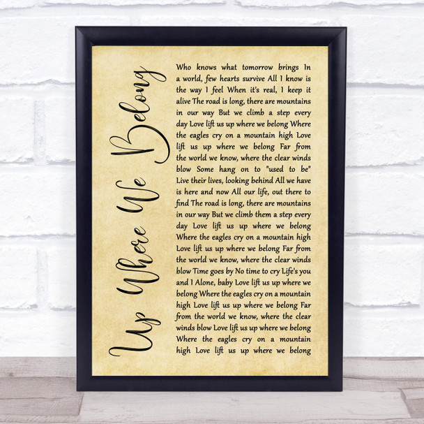 Joe Cocker Up Where We Belong Rustic Script Song Lyric Quote Music Print