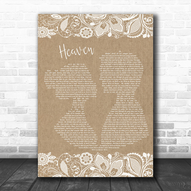 Bryan Adams Heaven Burlap & Lace Song Lyric Music Wall Art Print