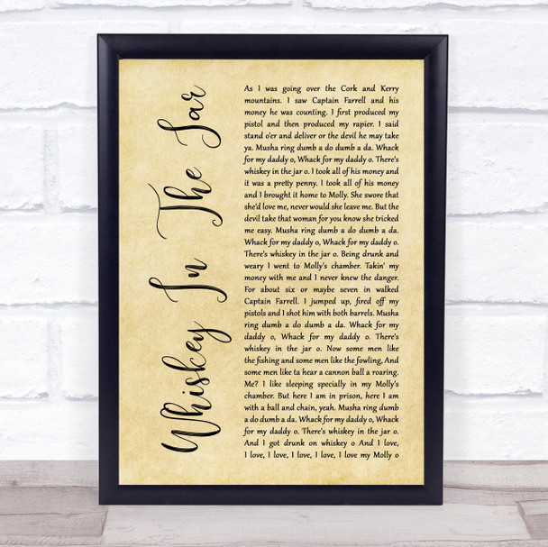 Thin Lizzy Whiskey In The Jar Rustic Script Song Lyric Quote Music Print