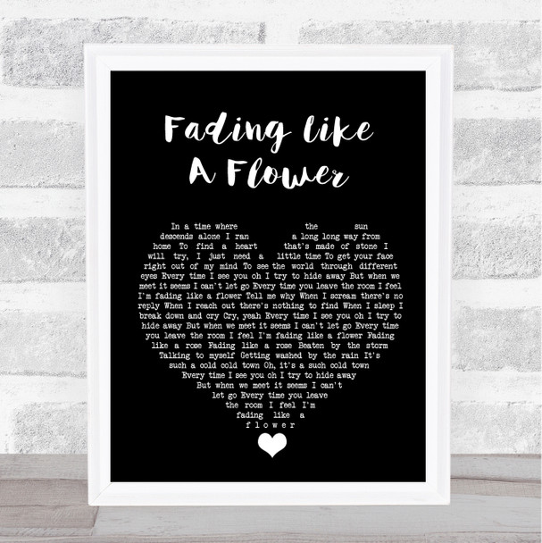 Roxette Fading Like A Flower Black Heart Song Lyric Quote Music Print