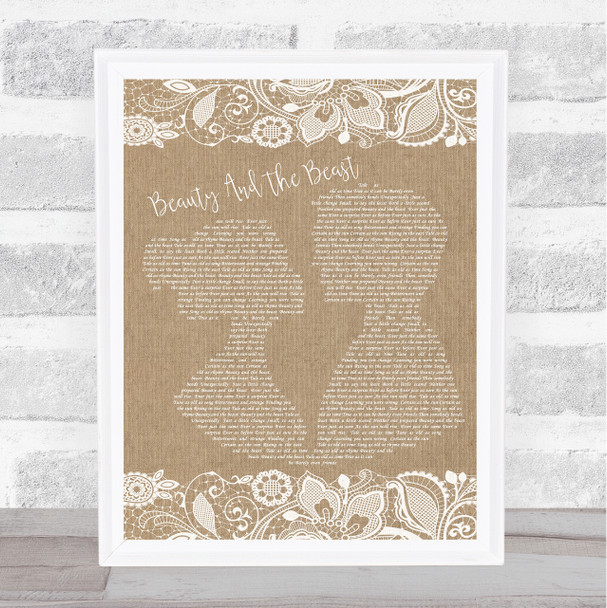 Celine Dione Beauty And The Beast Burlap & Lace Song Lyric Music Wall Art Print