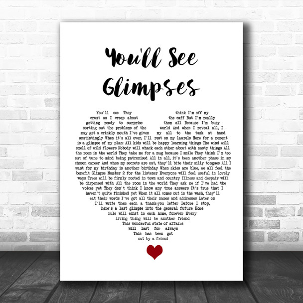 The Blockheads You'll See Glimpses White Heart Song Lyric Quote Music Print